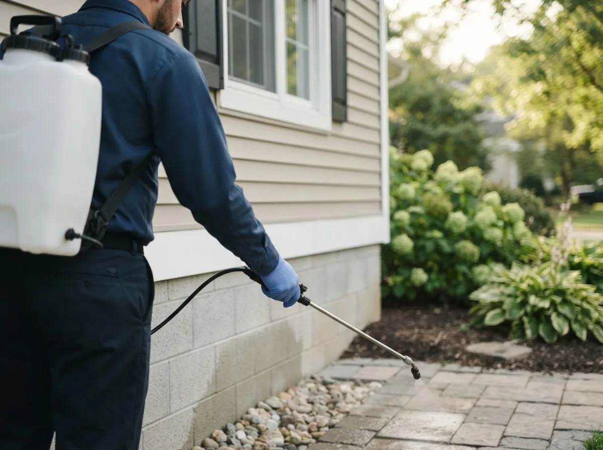 Pest control technician inspecting a home in Godley, TX
